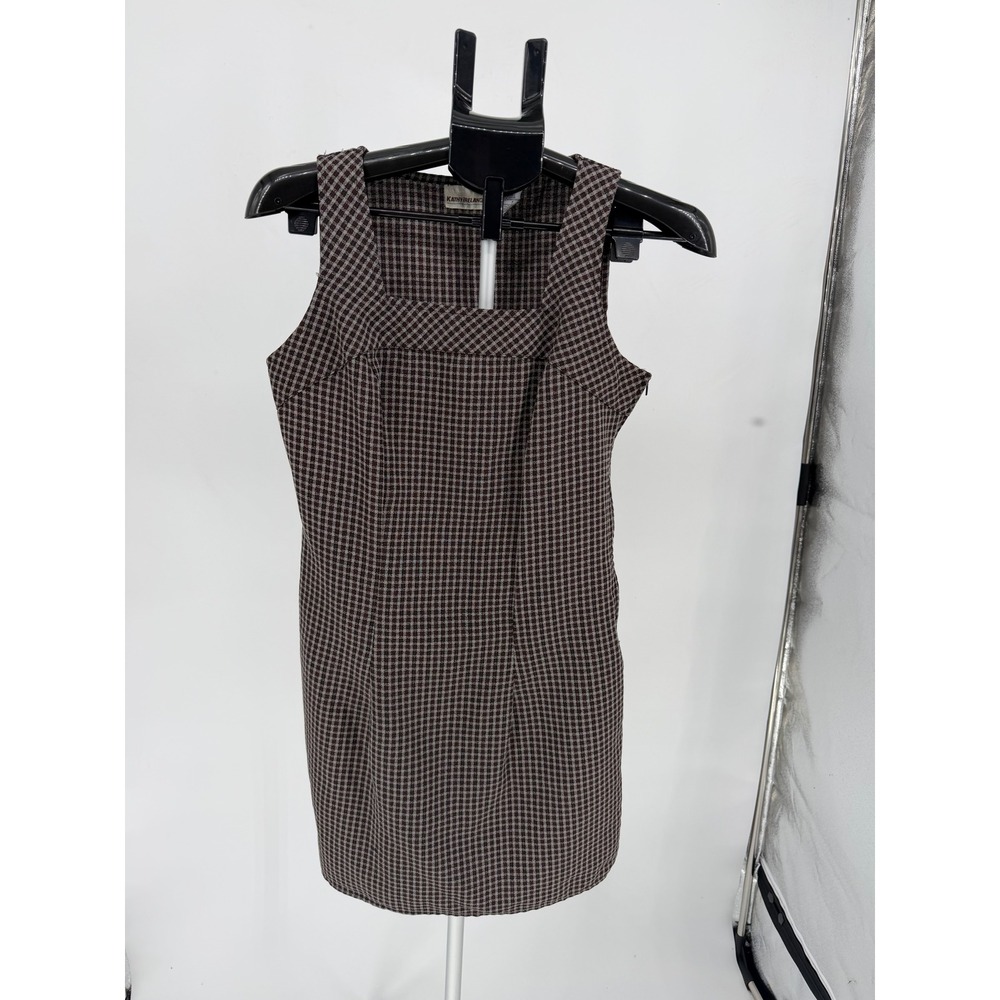 Kathy Ireland Sheath Dress Women 7 Burgundy Gingham Excellent Square Neck Mini